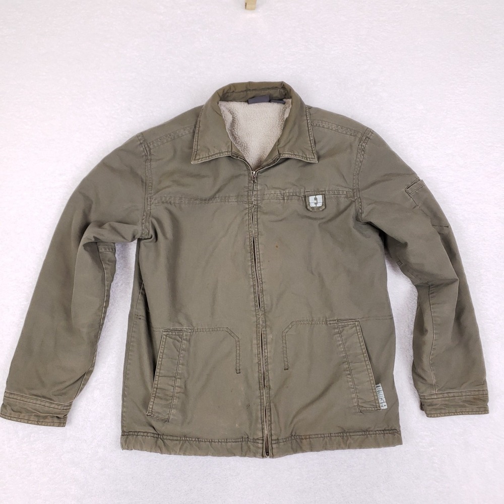 Transnine Skater Jacket Medium Green Sherpa Lined Full Zip Canvas Y2K Streetwear